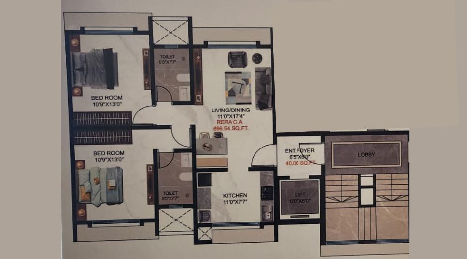 Sosar-Jade-Floor-Plan-2 BHK- 717 Sqft